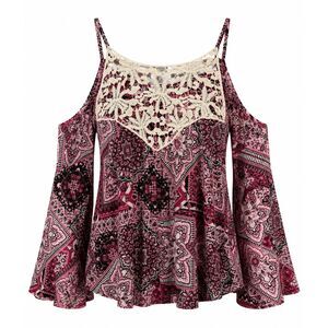 Sensational Collection Cold Shoulder Paisley Crochet Top Women's Medium